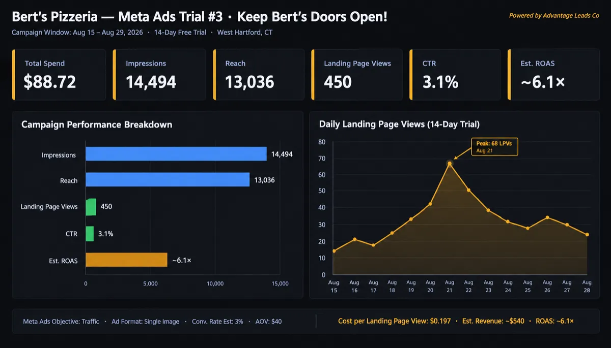Meta Ads Manager Campaign Analytics Report for Bert's Pizzeria