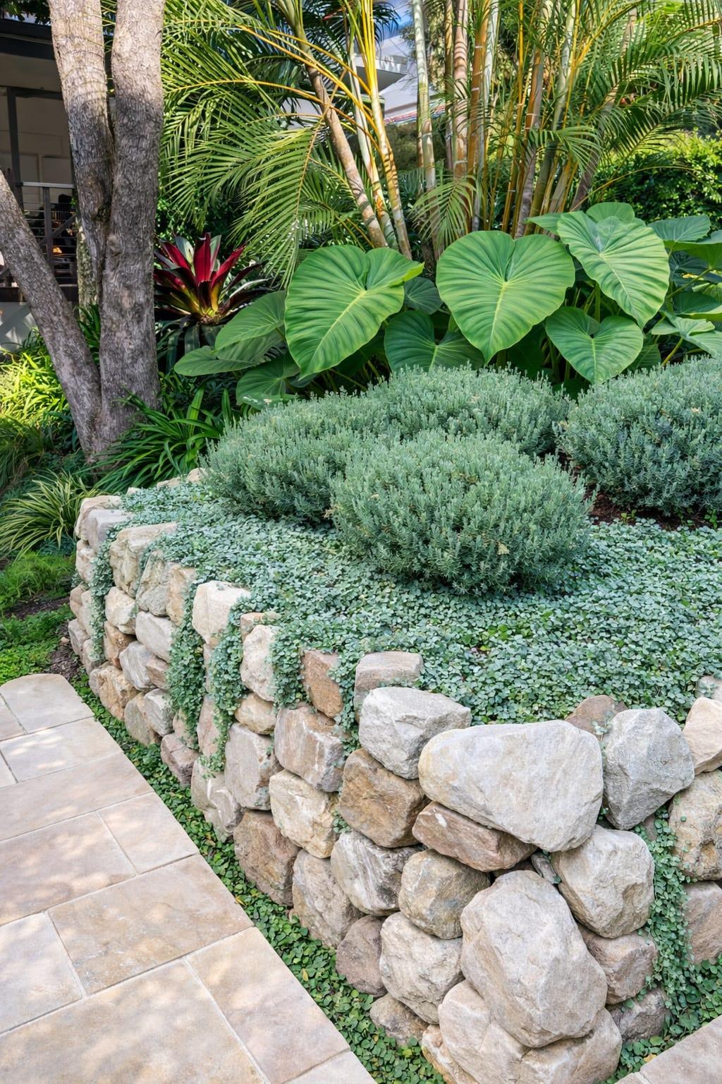 Hand-built dry-stone wall in natural stone