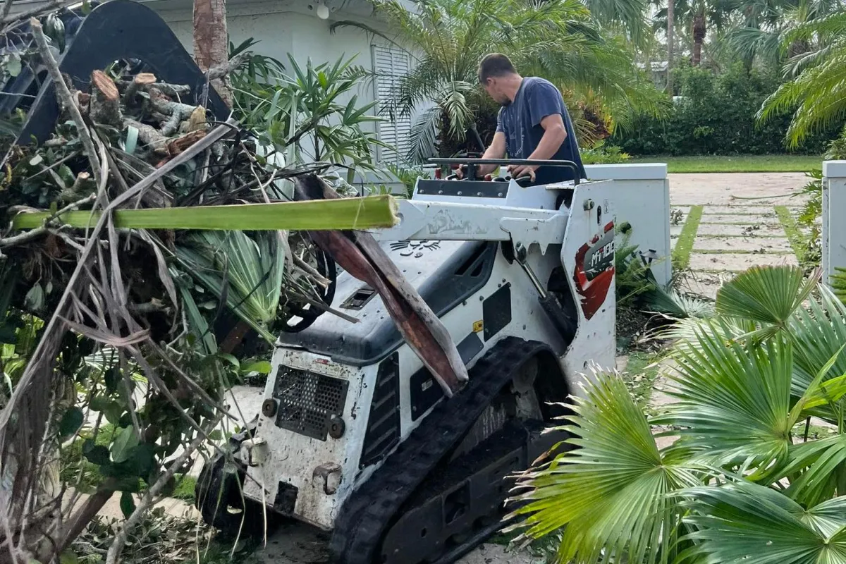 Firefighter-owned home services truck and equipment in a residential neighborhood