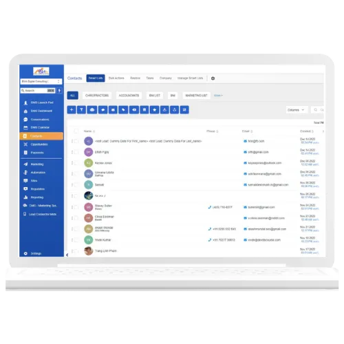 crm saas product mage, showing the system on a desktop