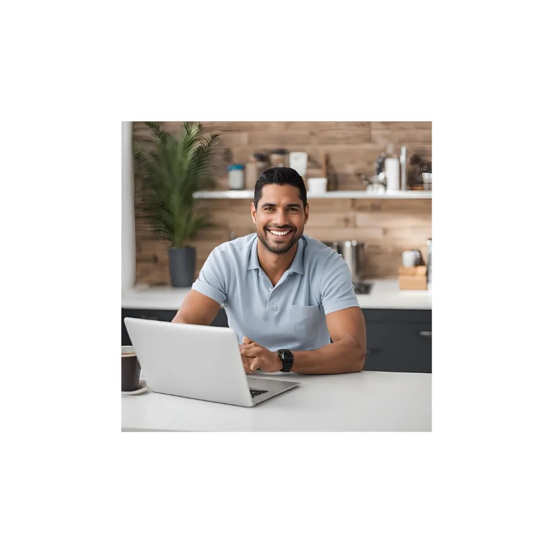 man behind is computer smiling