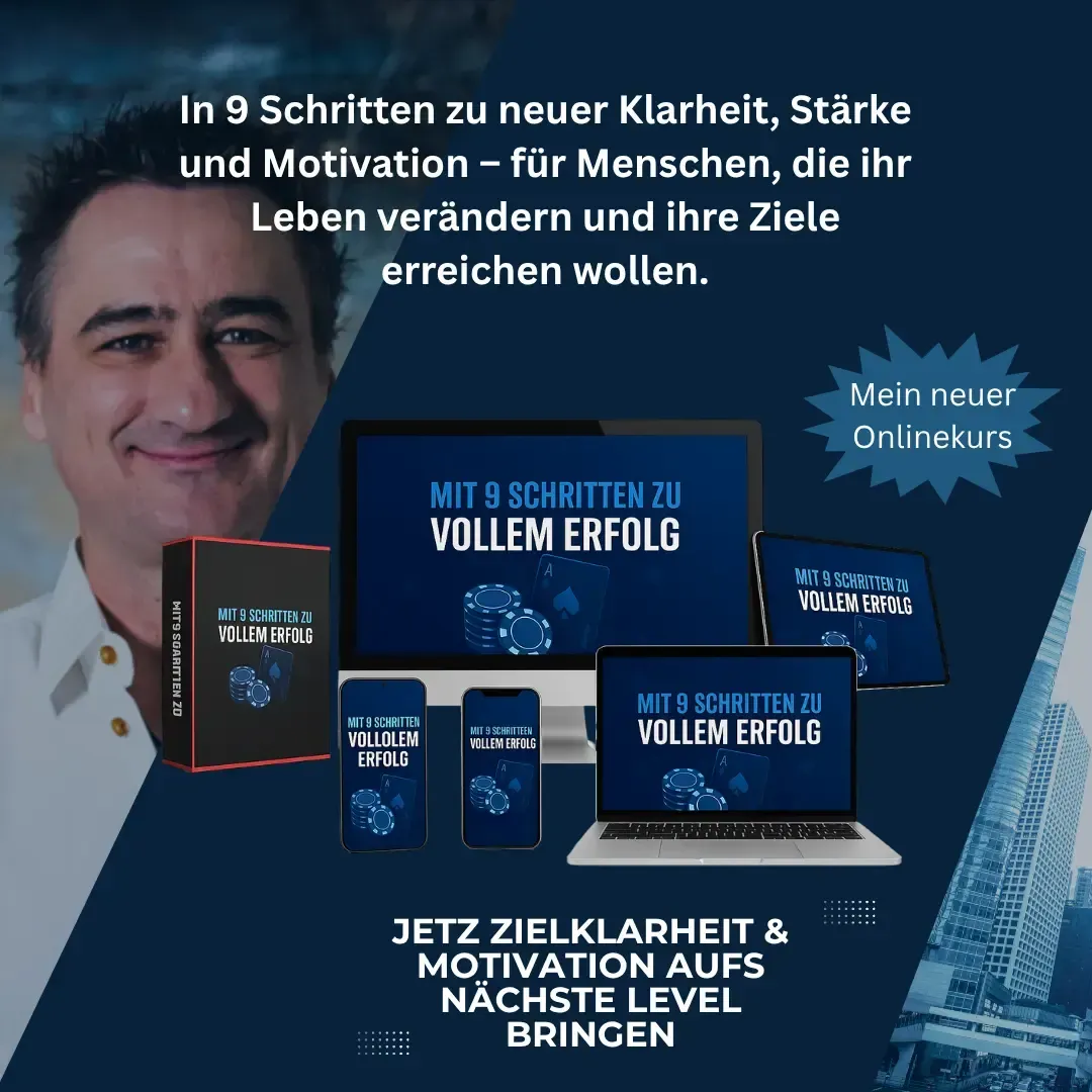 Bild von Ralph mit Werbung für seinen Onlinekurs: Die 9 Schritte zu vollem Erfolg
