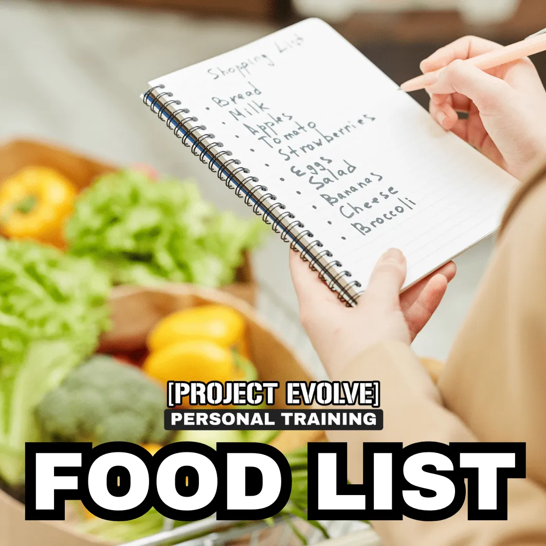 Food List by Project Evolve Personal Training gym