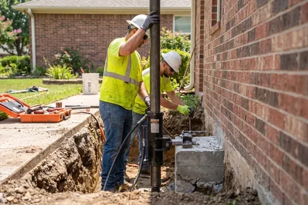 Foundation repair work underway on a residential home