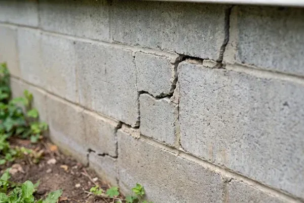 Cracks in a home foundation indicating possible structural problems