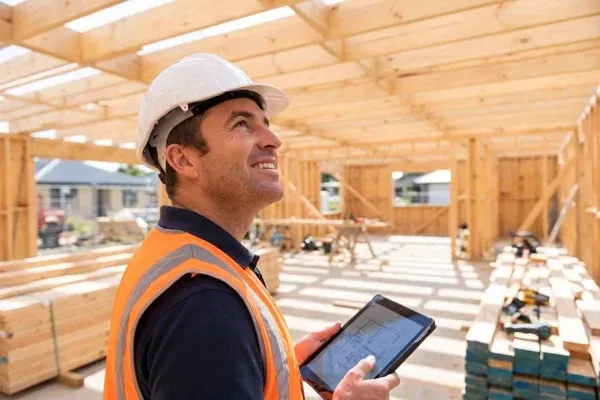 Structural engineer inspecting framing during a home renovation