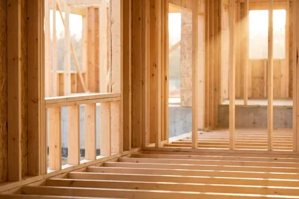 Cross-section diagram of a load-bearing wall carrying floor and roof loads