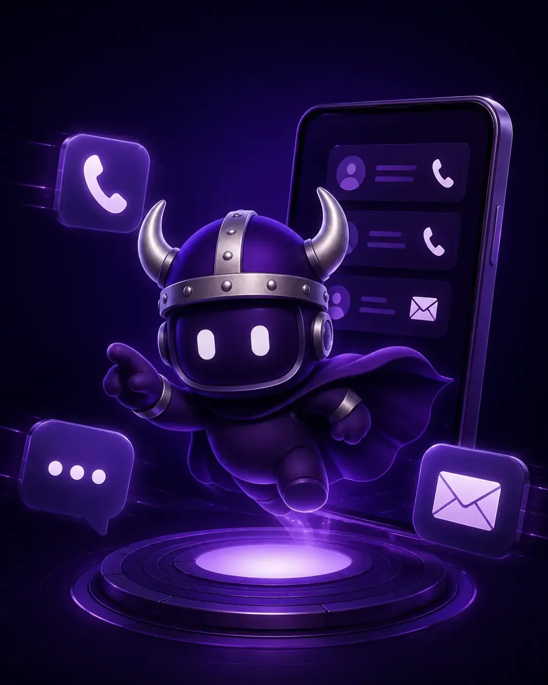 Viking Marketing AI assistant mascot capturing missed calls, texts, and emails for a small business