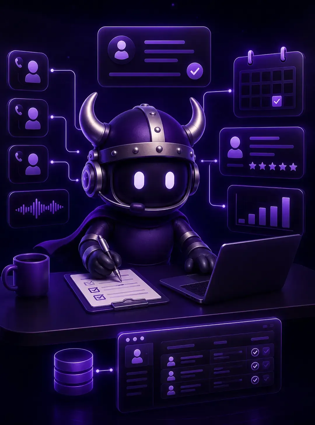 AI receptionist logging a call into the Viking CRM while a standalone bot only sends a message
