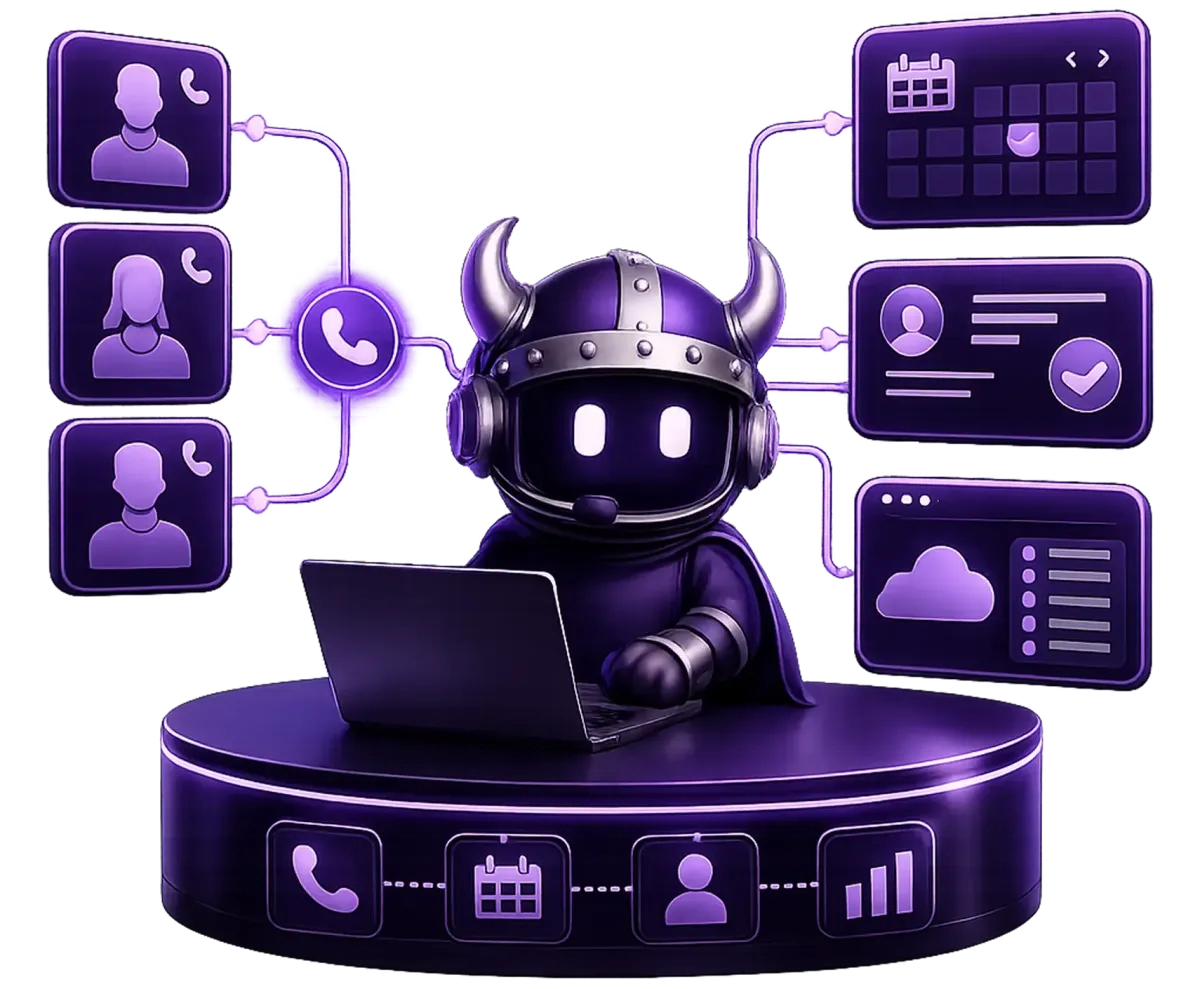 AI receptionist with CRM by Viking Marketing answering calls and capturing leads from phone, chat, and email