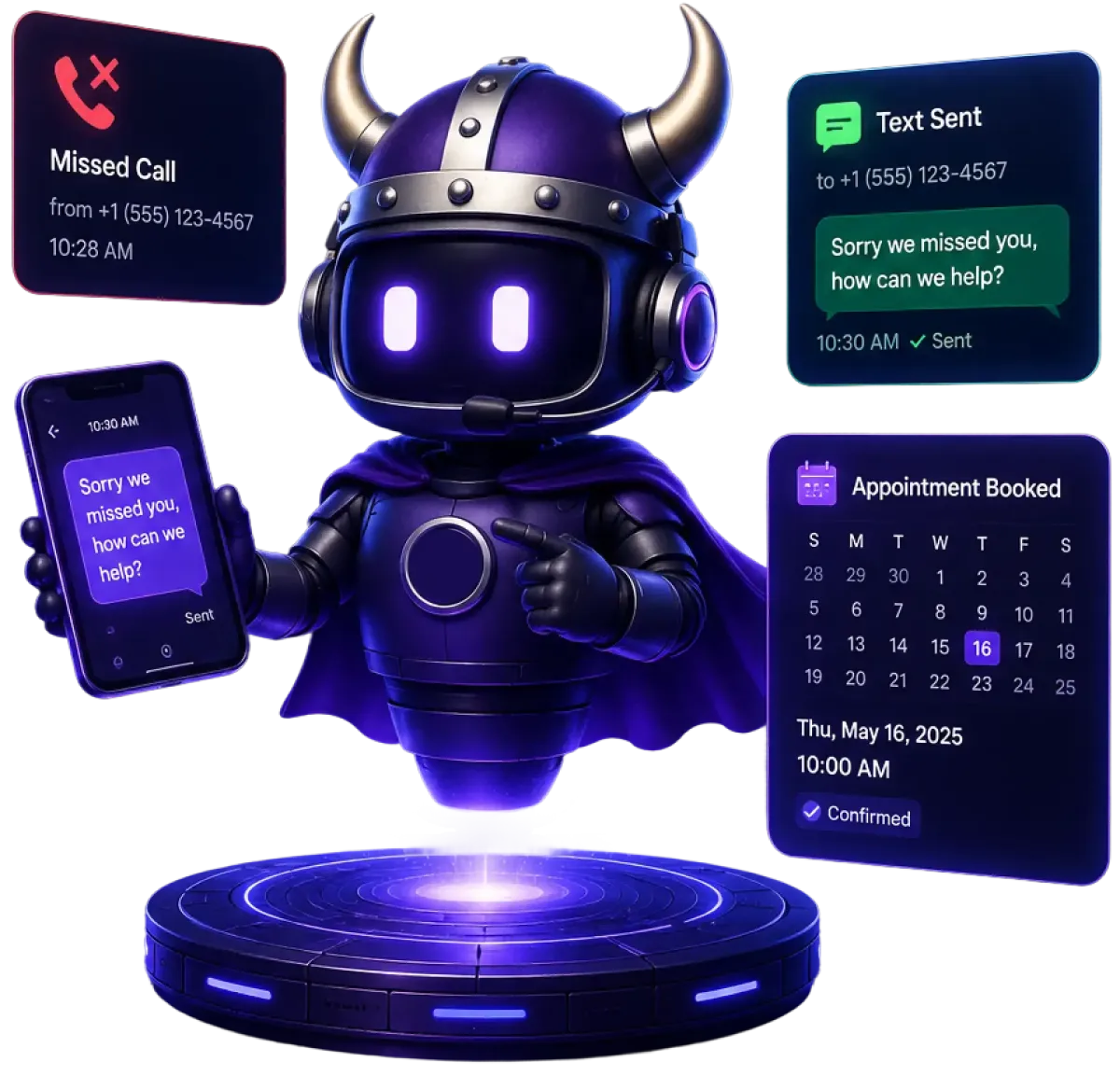 Missed call text back software by Viking Marketing sending an instant SMS to a missed caller