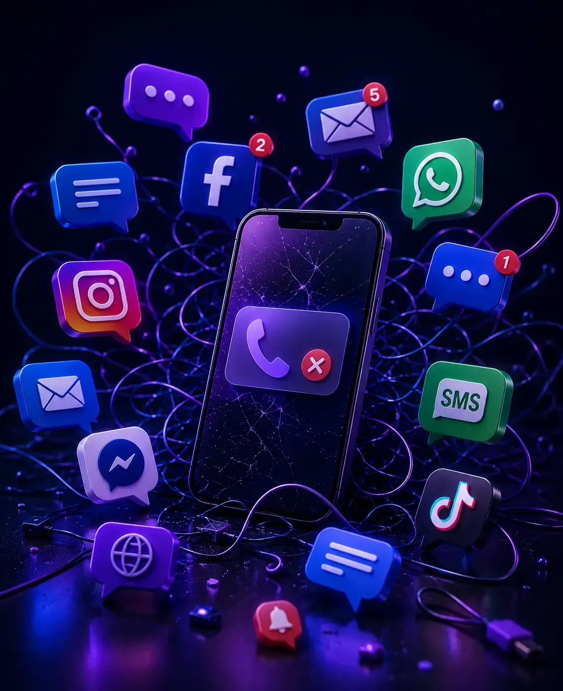 Service business team juggling separate messaging apps before using an all in one inbox