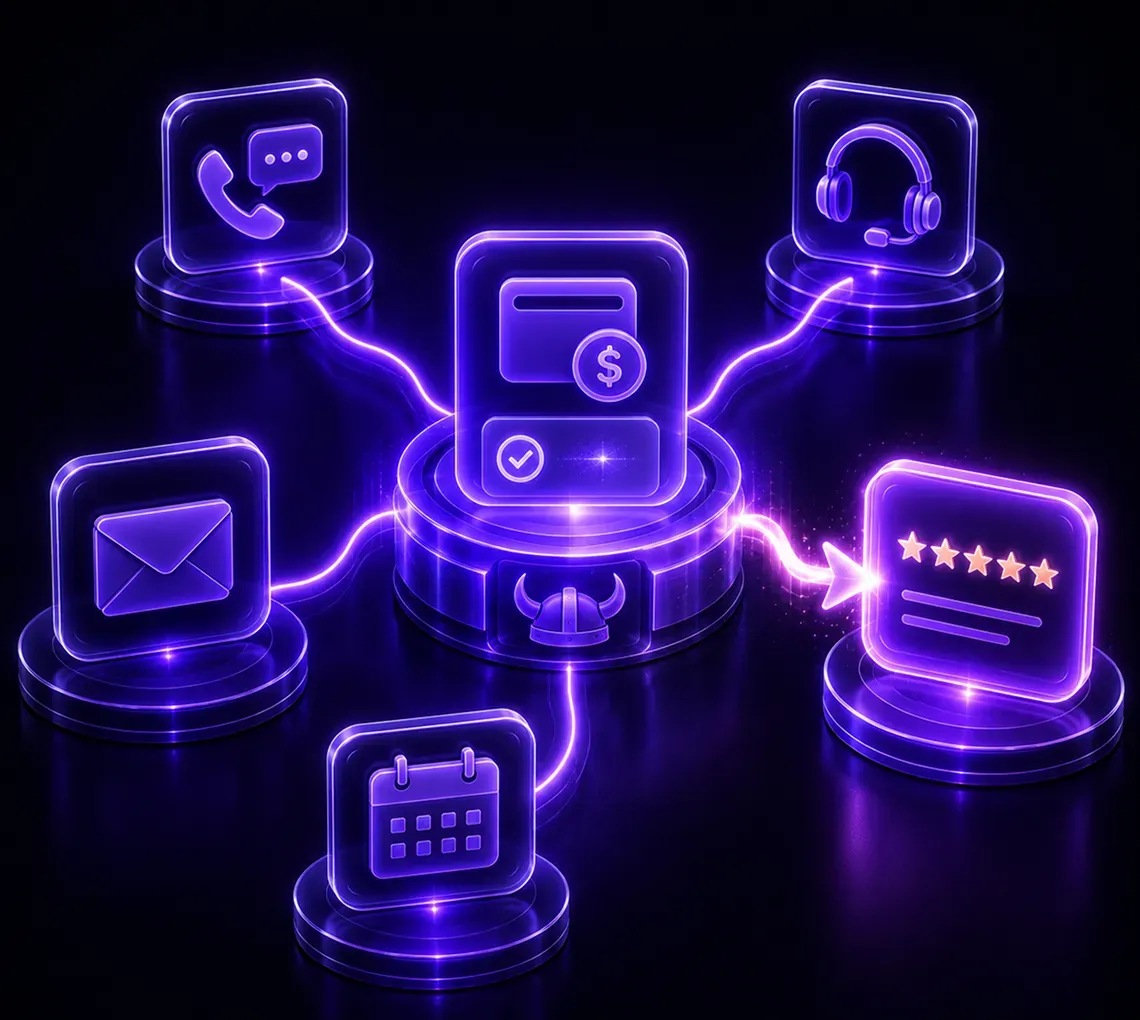 SMS payment link tied to the Viking Marketing CRM and platform, triggering automation after payment