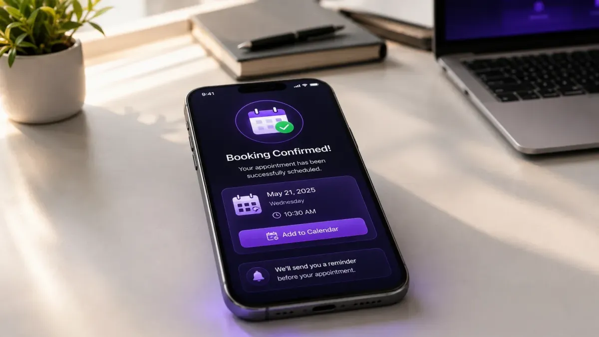 AI appointment setter booking confirmation notification on a phone screen showing a calendar icon and checkmark