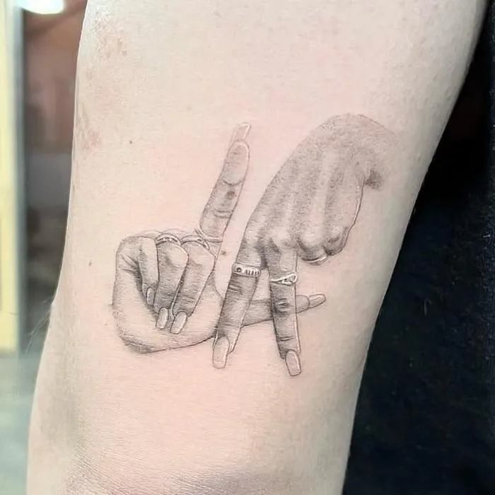 Fine line tattoo cowboy girl at disco