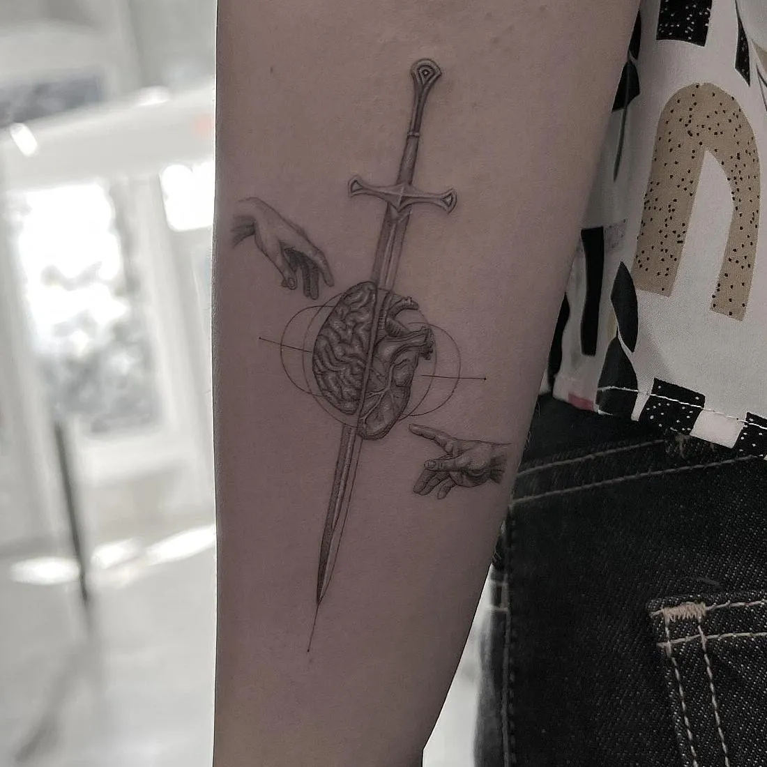 Cowboy girl dancing tattoo fine line
