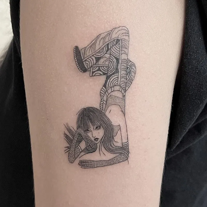 Cowboy girl dancing tattoo fine line