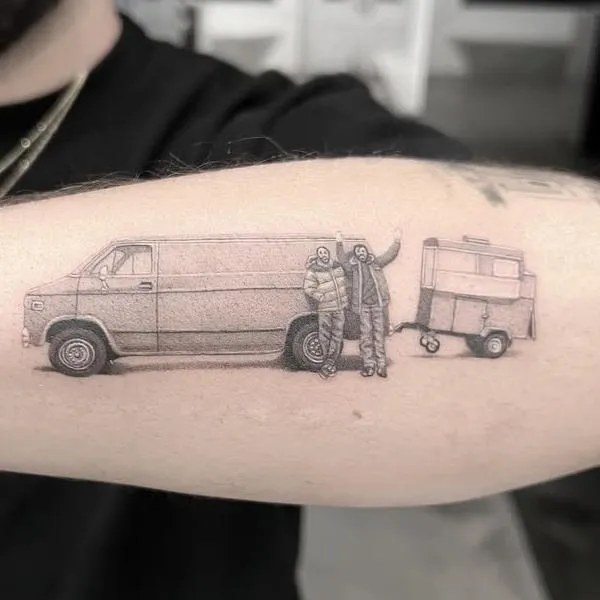 Cowboy puppy tattoo fine line Micro realism