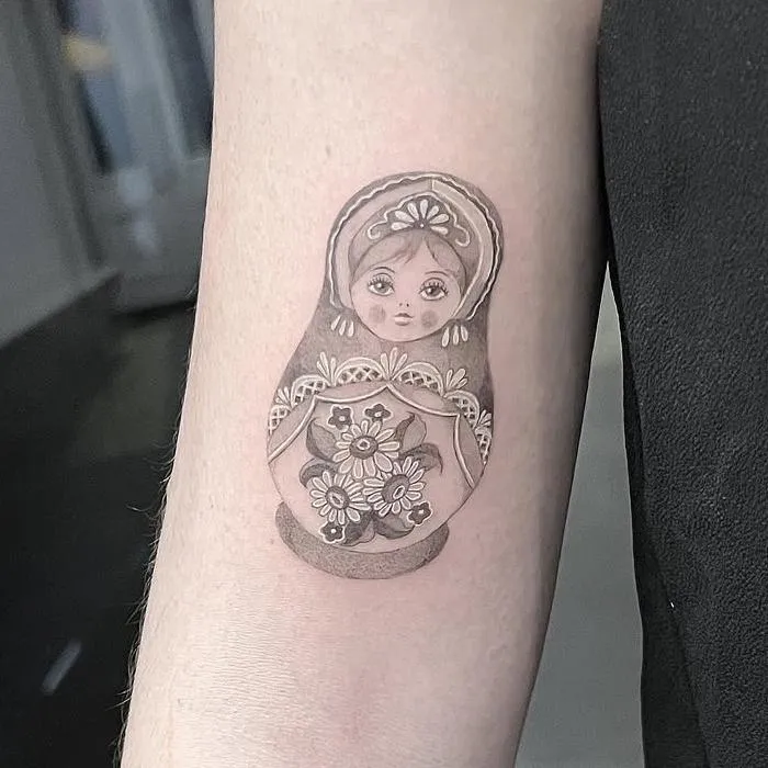 Cowboy girl dancing tattoo fine line