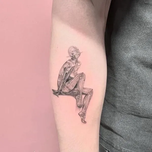 Old truck tattoo on the arm fine line