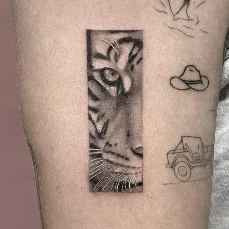 Cowboy girl dancing tattoo fine line