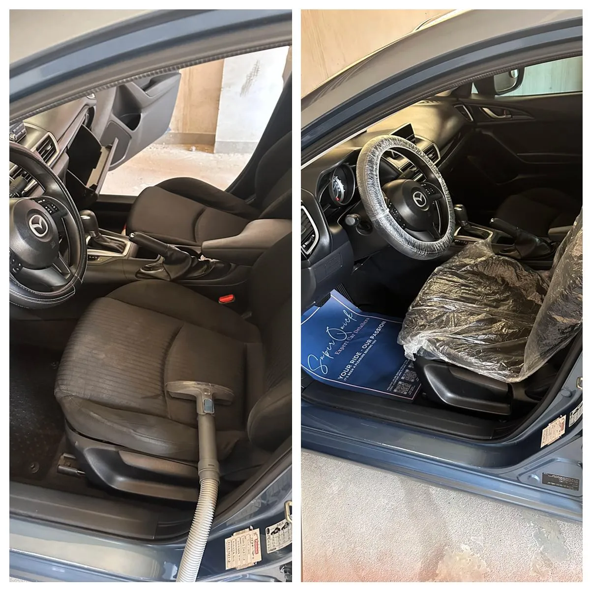 Car inside before and after