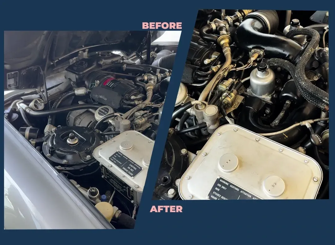 Engine Bay Detailing Before and After by SuperQuick Detailers