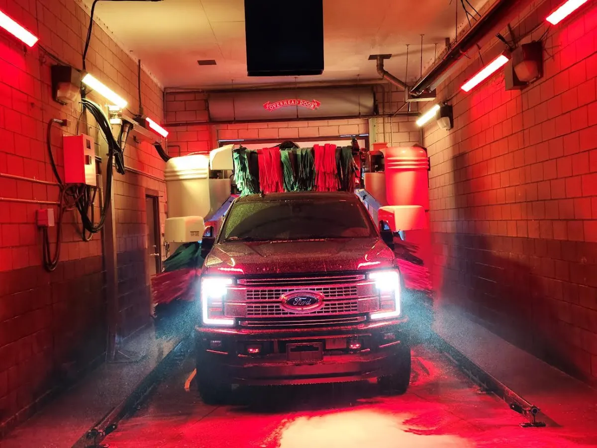 Truck going through automatic car wash