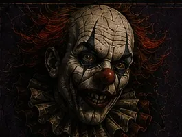 Grinning clown with red hair