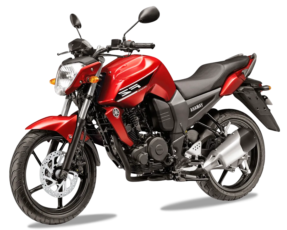 Image of a red & black registered motorcycle by Yamaha