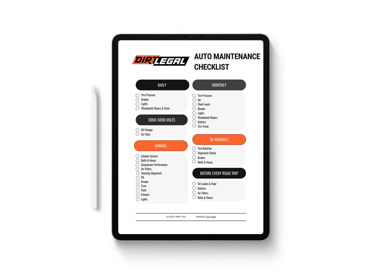 Dirt Legal Auto Maintenance Checklist