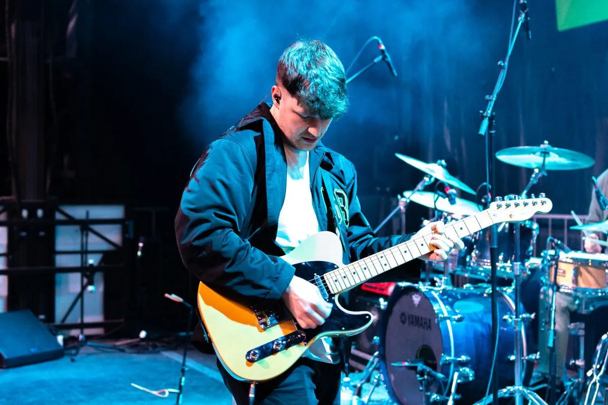 The guitarist from Irish band, Lavengro, plays on stage at Celticfest in Vancouver. 