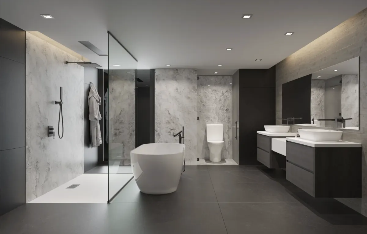 StoneVive coordinated shower-wall and bathroom visualization