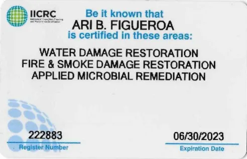 I.I.C.R.C. Certification Card Ari Figueroa 2023
