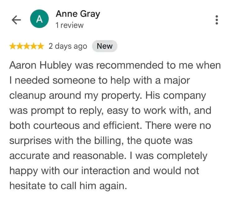 5-star Google review about junk removal - Anne Gray - Cherry Hill, NS