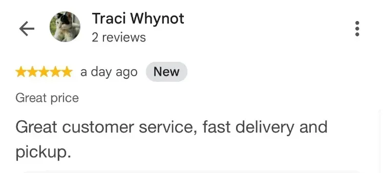 5-star Google review about dumpster rentals - Traci Whynot - Lower Branch NS