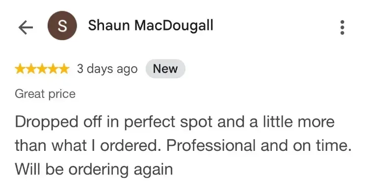 5-star Google review about firewood - Shaun MacDougall - Wileville NS