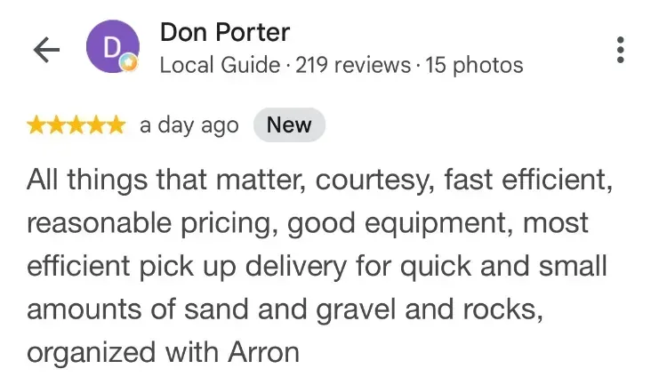5-star Google review about haling services - Don Porter - Green Bay NS