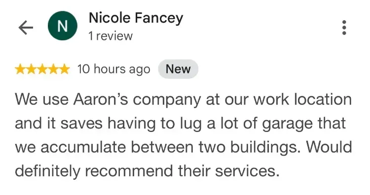5-star Google review about junk removal - Nicole Fancey
