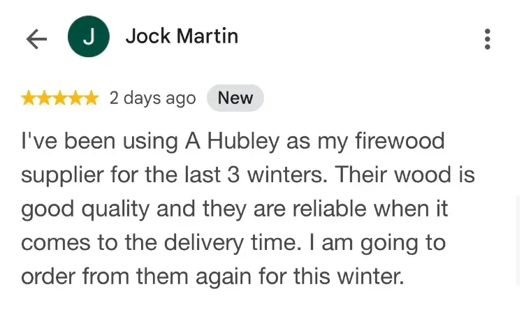 5-star Google review about firewood - Joachim Martin - Garden Lots NS