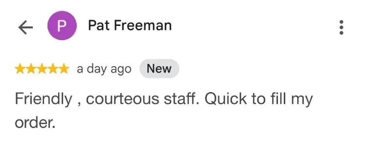 5-star Google review - Pat Freeman - Bridgewater NS
