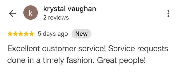 5-star Google review - Krystal Vaughan - Bridgewater