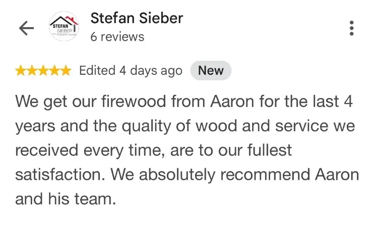 5-star Google review about firewood - Stefan Sieber - Lapland NS