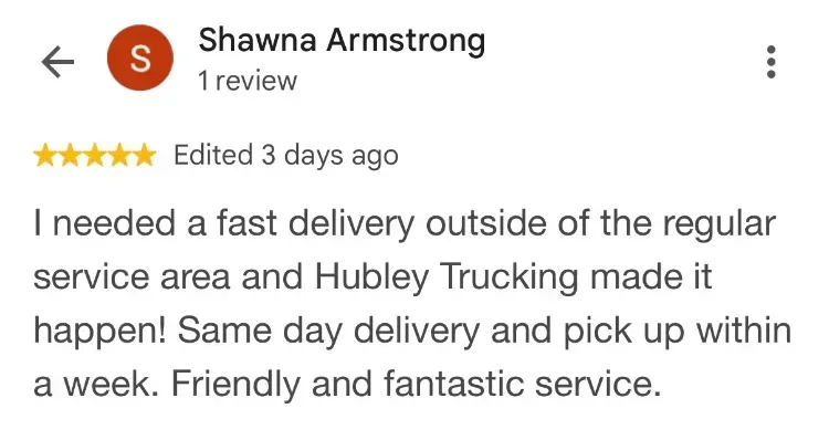 5-star Google review about dumpster rentals - Shawna Armstrong