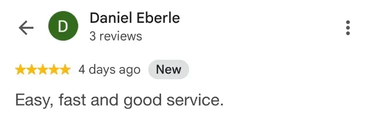 5-star Google review - Daniel Eberle - Springfield NS