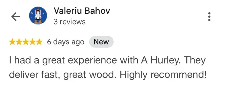 5-star Google review about firewood - Valeriu Bahov - Blockhouse NS