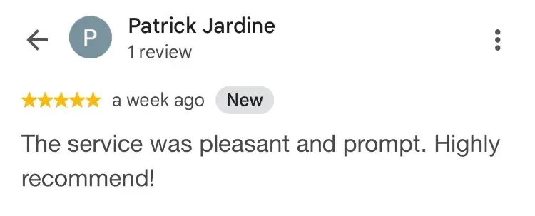 5-star Google review - Patrick Jardine
