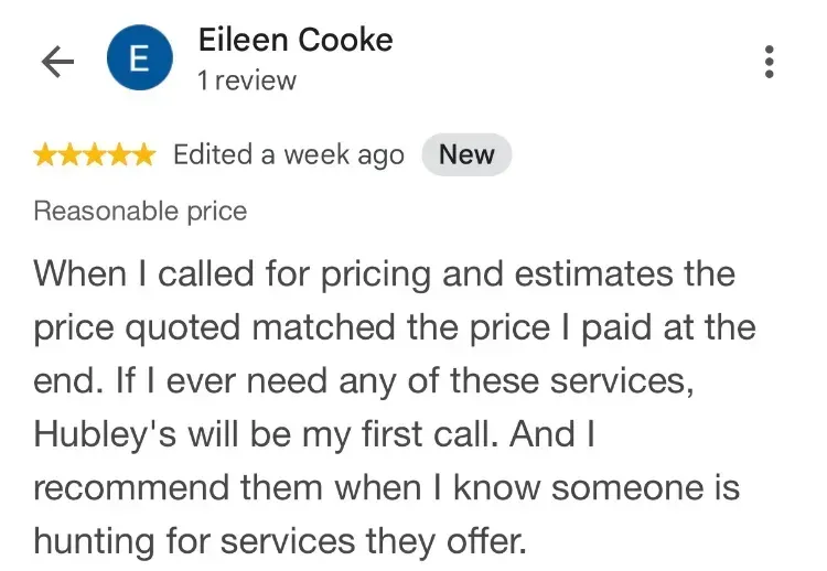 5-star Google review about dumpster rentals - Eileen Cooke - Milton NS