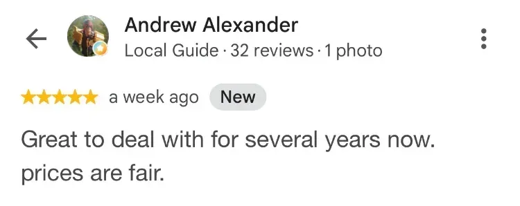 5-star Google review about firewood - Andrew Alexander - Bridgewater NS