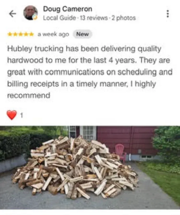 5-star Google review about firewood - Doug Cameron - Bridgewater NS
